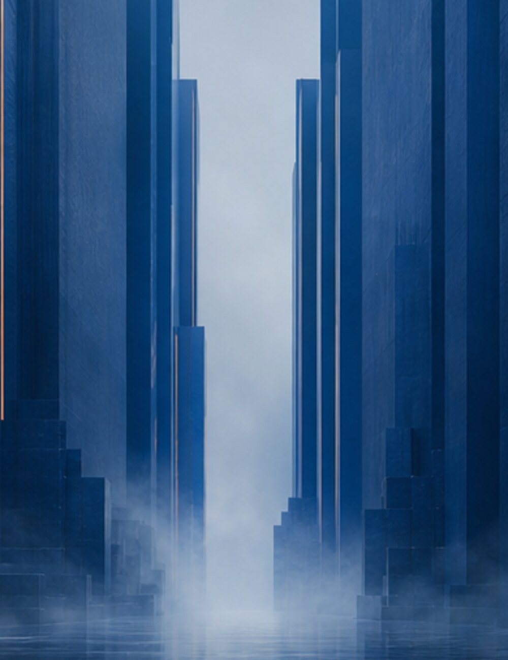 Detailed crop of blue geometric towers