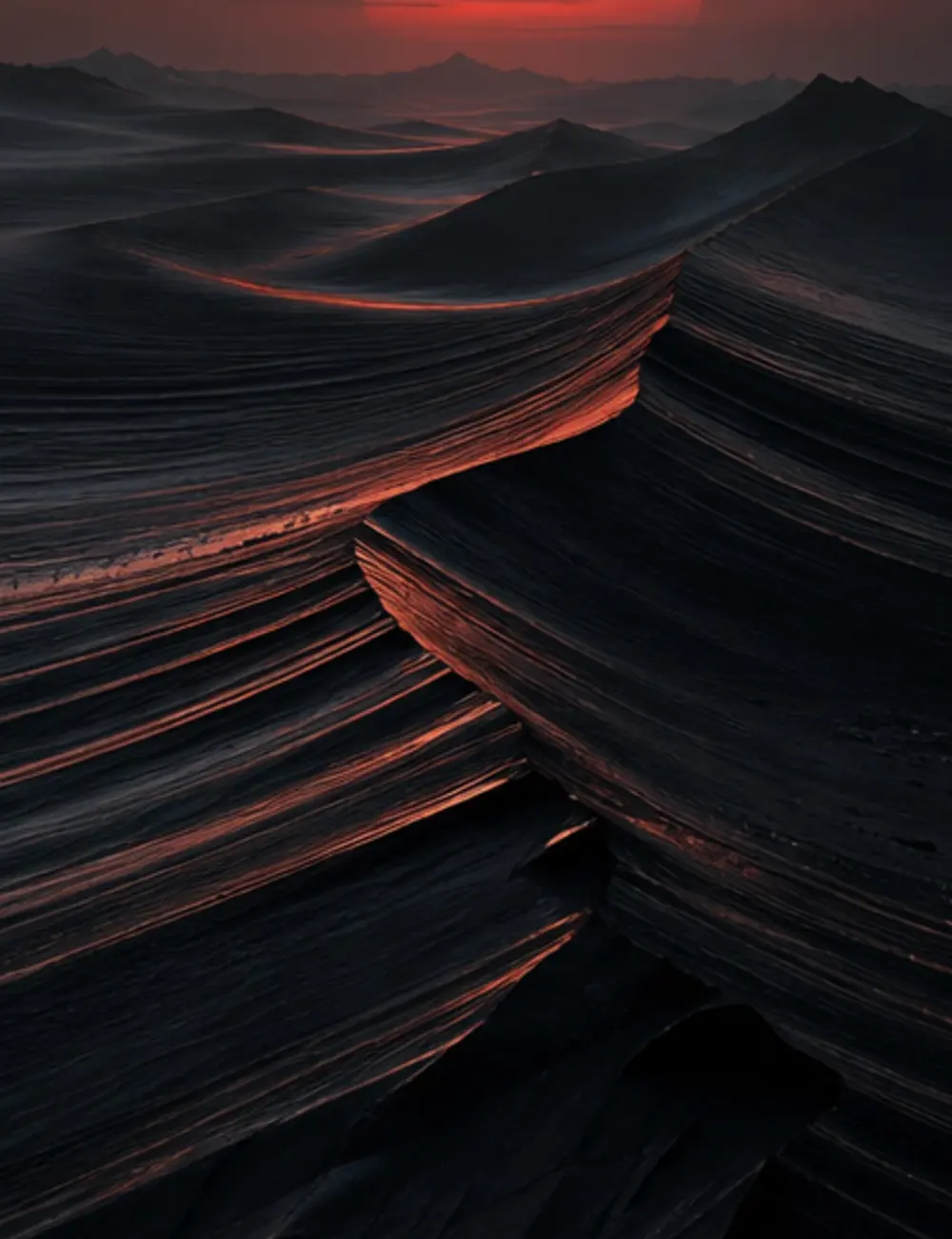 Close detail of layered black rock